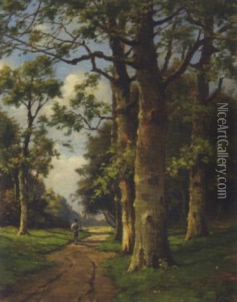Seasons: A Forest Path In Summer Oil Painting - Adriaan Marinus Geyp