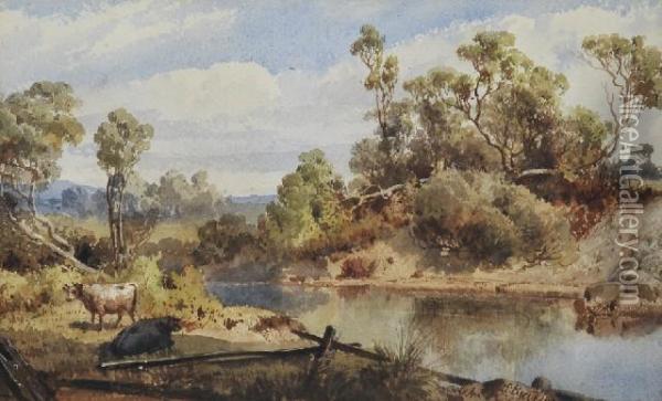Cattle By The Stream Oil Painting - Abraham Louis Buvelot