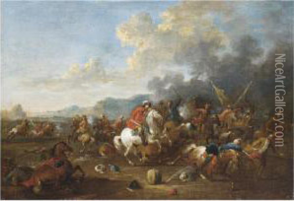 A Cavalry Skirmish Oil Painting - Arnold Frans Rubens