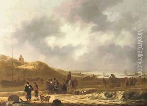 Fisherfolk on the beach of Scheveningen Oil Painting - Willem Kool or Koolen