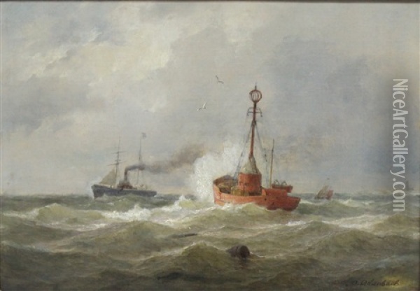 Rettungsschiff Und Dampfer Auf Der Nordsee Bei Sturm Oil Painting - Andreas Achenbach