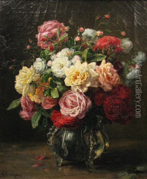 Vase With Roses Oil Painting - Alexis Kreyder
