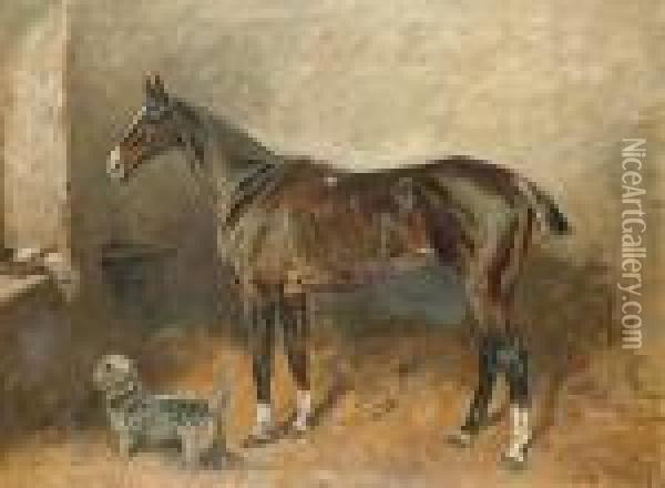 'old Times' And 'crib' In A Stable Oil Painting - John Emms