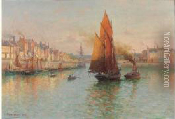Voilier Dans Le Port De Fecamp Oil Painting - Louis Timmermans