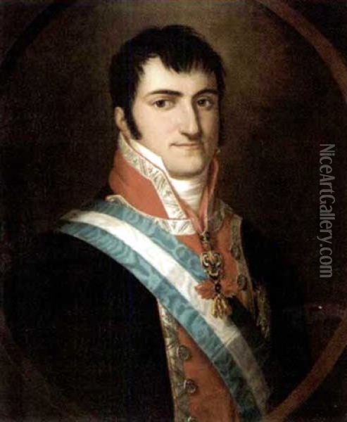 Portrait Of King Ferdinand Vii Of Spain Wearing The Order Of The Golden Fleece Oil Painting - Francisco Jose Pablo Lacoma