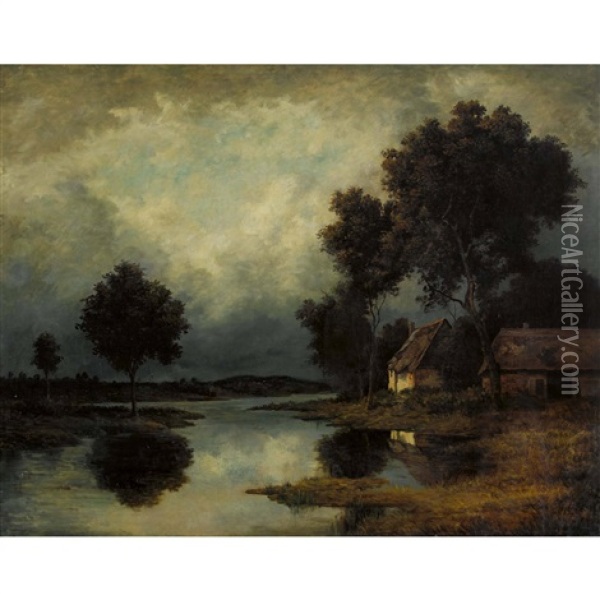 Paysage Fluvial Oil Painting - Leon Richet