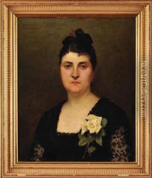 Portrait De Femme A La Rose Oil Painting - Paul Trouillebert