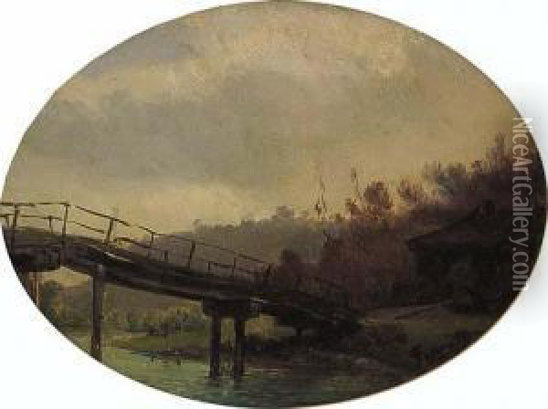 Ponte Sul Torrente Oil Painting - Gaetano Fasanotti