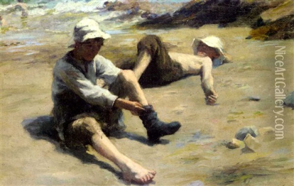 After The Swim Oil Painting - Harold Harvey