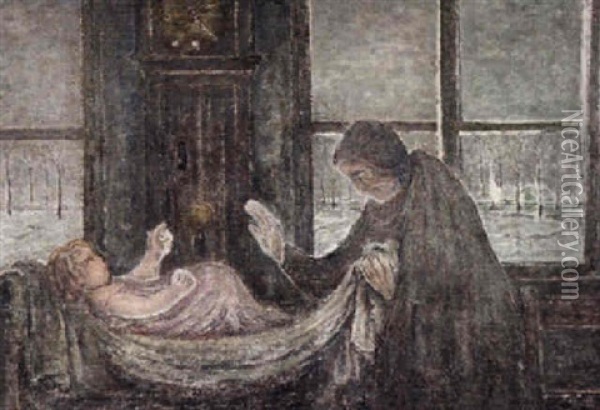 Mother And Child Oil Painting - William Degouve de Nuncques