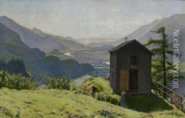 Blick Auf Das Inntal Oil Painting - Adolf Gustav Schlabitz