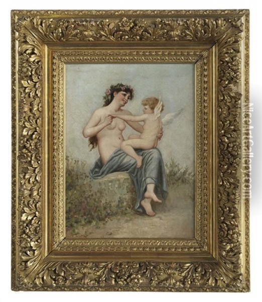 Venus And Cupid Oil Painting - Virgilio Tojetti