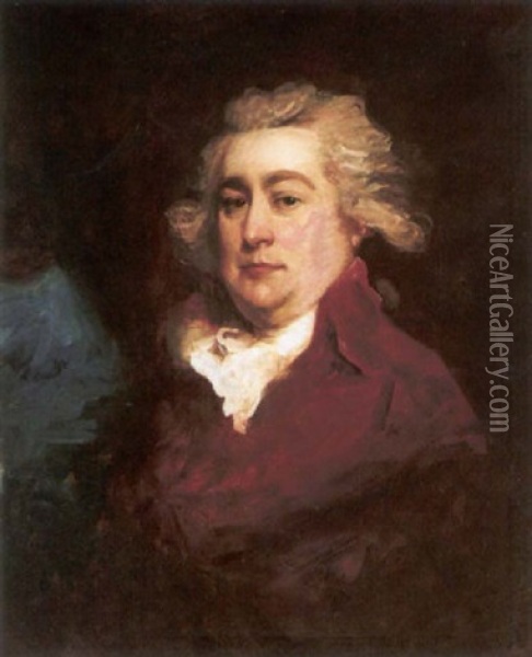 Portrait Of A Gentleman Wearing A Red Coat And White Stock Oil Painting - Sir John Hoppner