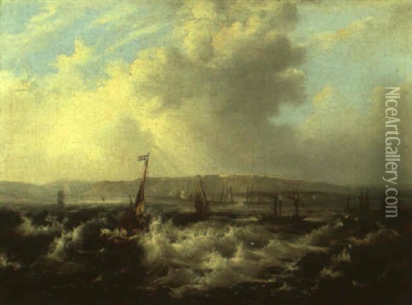 Channel Port From The Sea (dover?) Oil Painting - Frederick Calvert