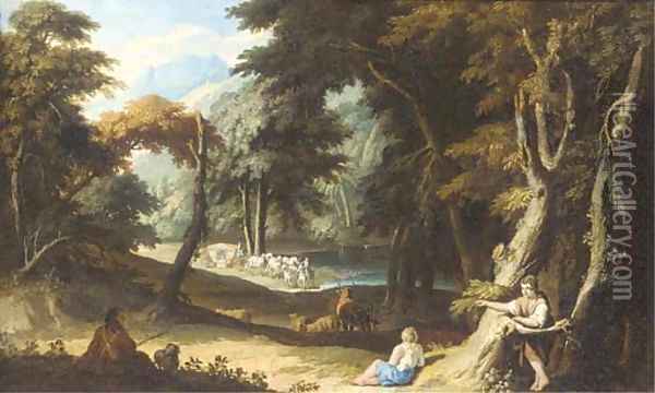 A wooded landscape with travellers Oil Painting - Carlo Antonio Tavella, Il Solfarola