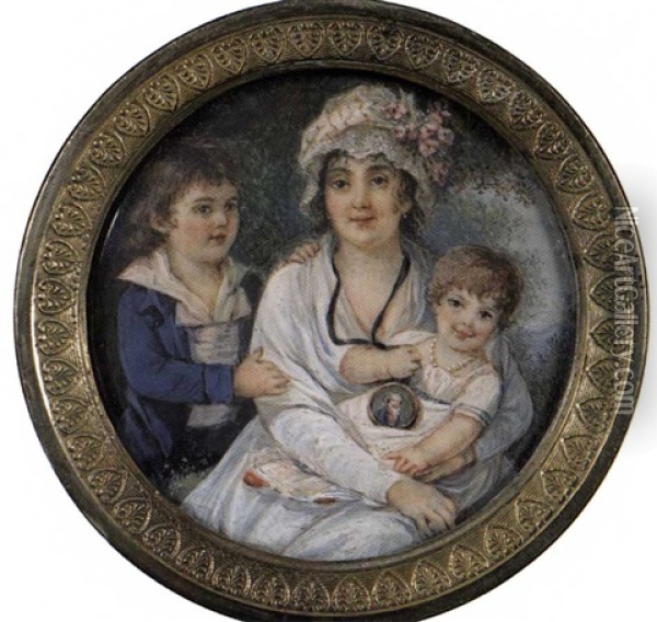 Une Mere Et Ses Deux Enfants Dans Un Paysage Oil Painting - Lie-Louis Perin-Salbreux