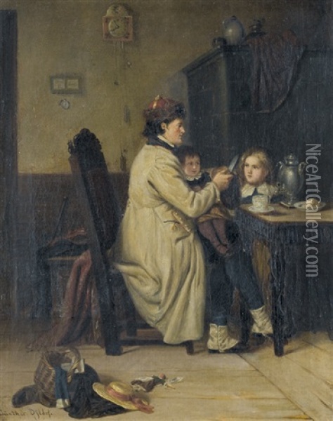 Interieur Mit Vater Und Seinen Kindern Oil Painting - Otto Edmund Gunther