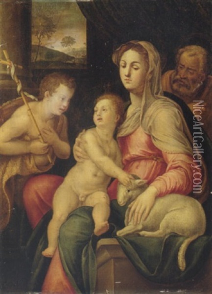 The Holy Family With The Infant Saint John The Baptist Oil Painting - Raffaelo Colle