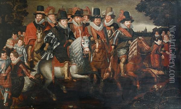 A Cavalcade Of Nassau Princes Oil Painting - Adriaen Pietersz. Van De Venne
