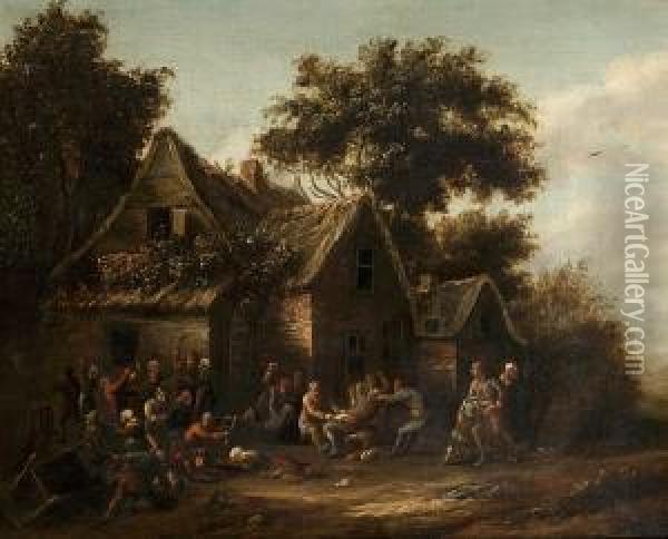 Peasants Brawling Outside A Village Tavern Oil Painting - Barent Gael