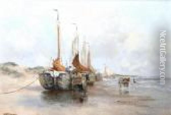 Fishing Boats On The Beach Oil Painting - Willem George Fred. Jansen