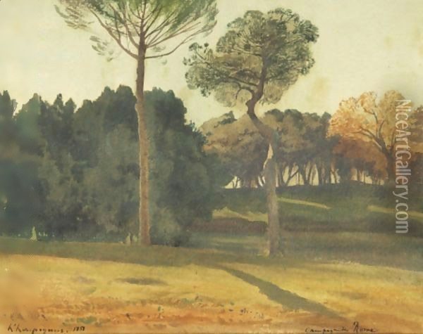 The Park Of Villa Borghese, Rome Oil Painting - Henri-Joseph Harpignies