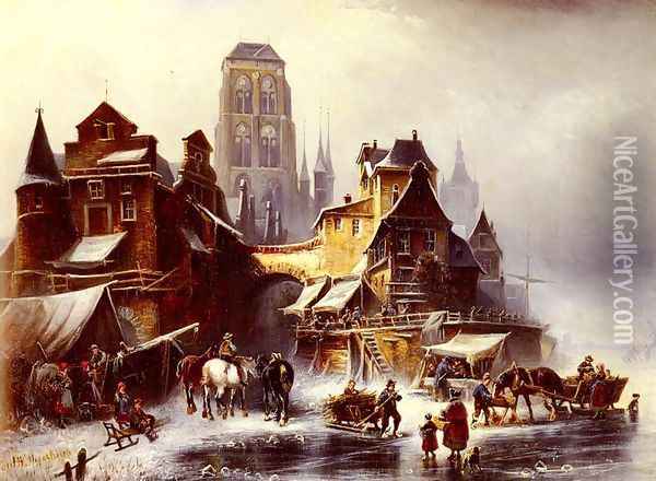 A View Of Danzig In Winter Oil Painting - Paul Wilhelm Meyerheim