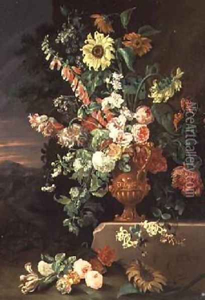 Sunflowers foxgloves etc Oil Painting - Jean-Baptiste Monnoyer