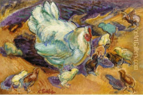 Mother Hen With Her Chicks Oil Painting - Nikolai Aleksandrovich Tarkhov