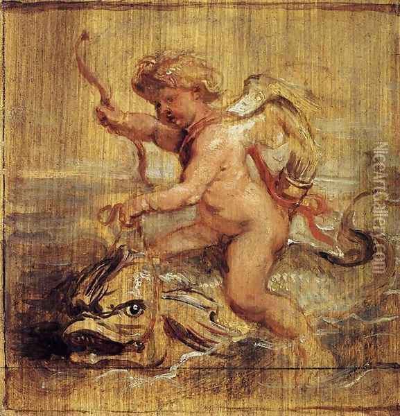 Cupid Riding a Dolphin 1636 Oil Painting - Peter Paul Rubens