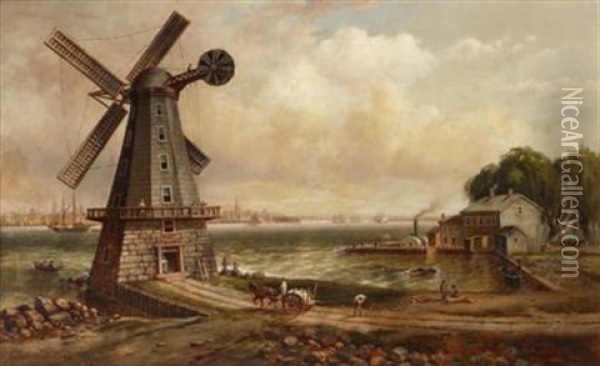 Isaac Edge's Windmill, Jersey City, 1815 Oil Painting - Granville Perkins