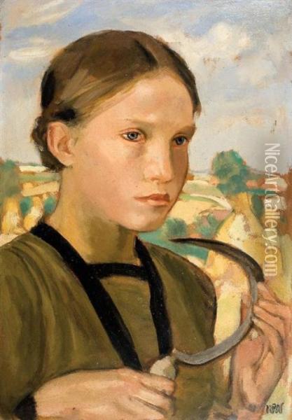 Farmer Girl Oil Painting - Wojciech Weiss