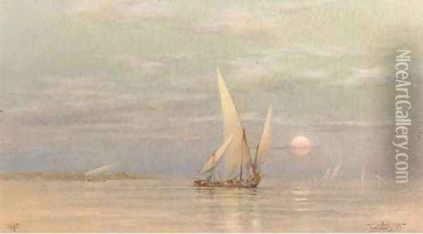 Feluccas on the Nile at dusk Oil Painting - William Ashton