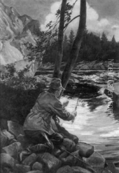 Fly Fishing Oil Painting - Henry Sumner (HY) Watson