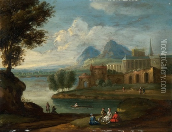 Rast Am Fluss Oil Painting - Johann Georg Von Bemmel
