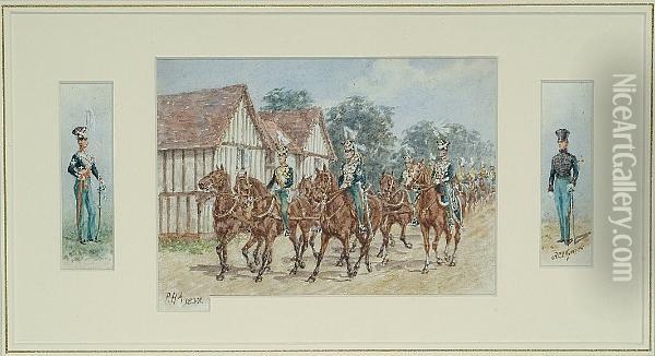 A Cavalry Troop; 79th Highlanders Oil Painting - Reginald Augustus Wymer