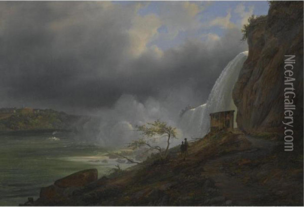 Udflugt Til Niagra Vandfaldet (visiting Niagara Falls) Oil Painting - Ferdinand Reichardt