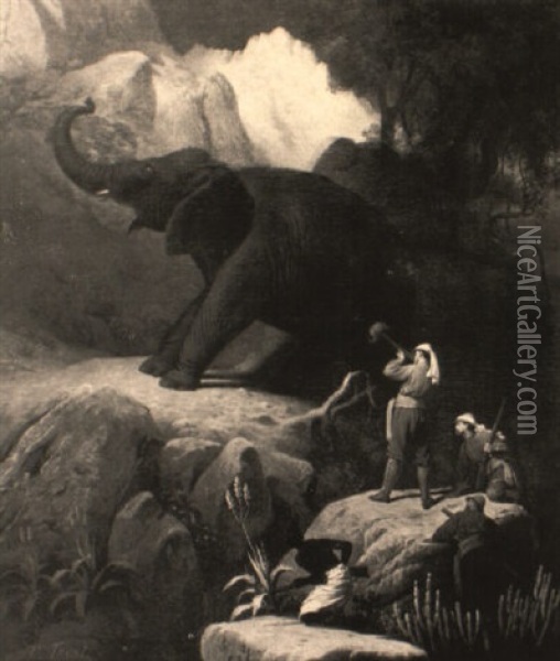 Herzog Ernst Von Gotha Auf Elefantenjagd Oil Painting - Carl Trost