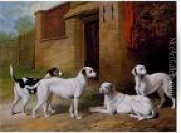 Hounds Outside A Kennel Oil Painting - Henry Barraud