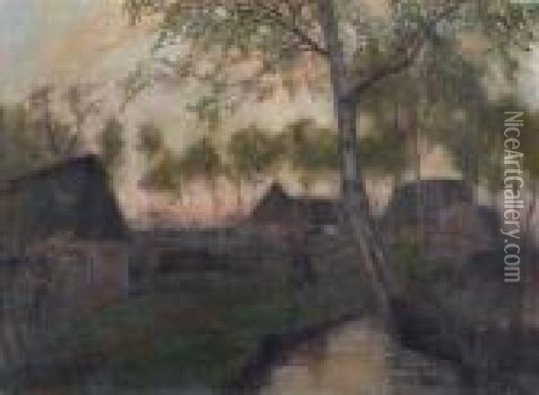 Kanallandschaft Mit Birke. Oil Painting - Otto Modersohn