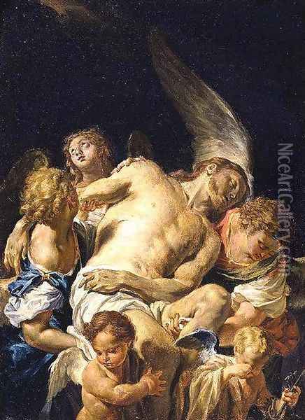 Dead Christ Supported by Angels Oil Painting - Francesco Trevisani