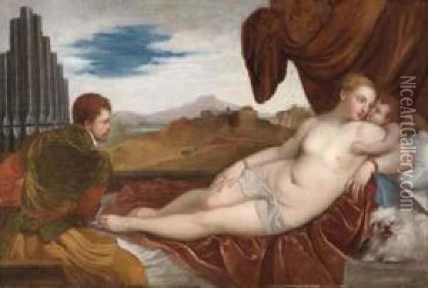 Venere Con Organista E Amorino Oil Painting - (Alessandro) Padovanino (Varotari)