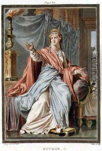 Esther, costume for 'Esther', from Volume I of 'Research on the Costumes and Theatre of All Nations', Oil Painting - Philippe Chery