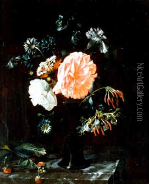 Bouquet De Fleurs Sur Un Entablement En Pierre Oil Painting - Hendrik de Fromantiou
