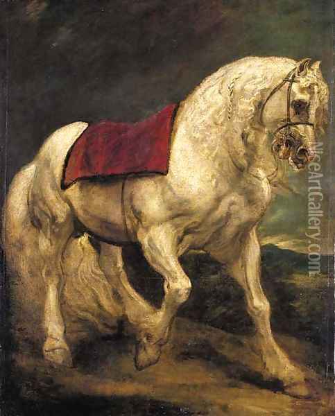 A bridled grey stallion, with a saddle cloth and partially plaited mane a modello Oil Painting - Sir Anthony Van Dyck