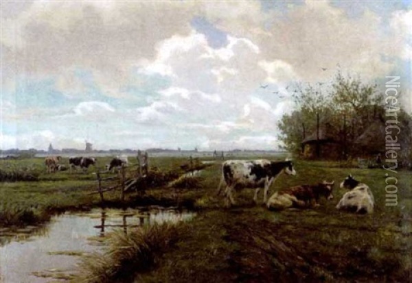 Landschap Met Koeien Oil Painting - Henri Houben