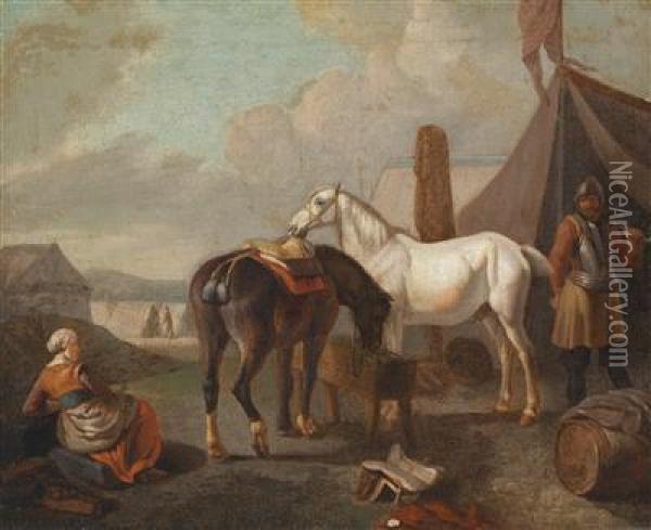 A Military Camp Oil Painting - Pieter van Bloemen