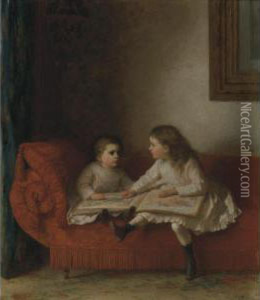 The Lesson (with Page N.o.p. Of The Alphabet Book) Oil Painting - Eastman Johnson