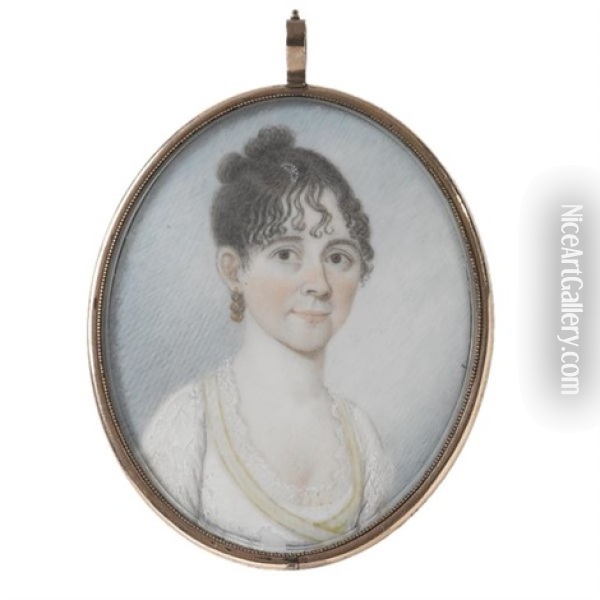 Miniature Portrait Of A Lady With Light Brown Hair Oil Painting - John Brewster Jr.
