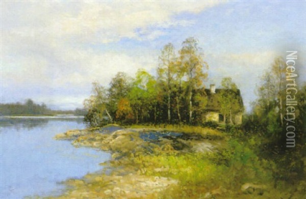 Stuga Vid Sjo Oil Painting - Johan Severin Nilsson